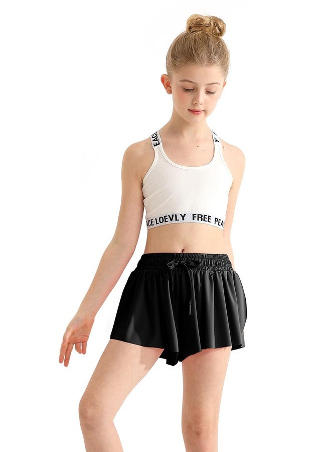 EQSJIU Girls Flowy Shorts, 2 in 1 Preppy Butterfly Elegant Black Shorts with Spandex Liner for Cheer Athletic Gym Kids Casual Clothes 10-11 Years - Image 1
